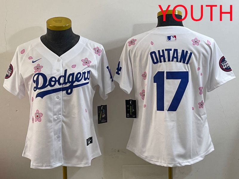 Youth Los Angeles Dodgers 17 Ohtani White Sakura Edition 2025 Nike MLB Jersey style 1